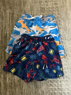 Hanna Andersson- Set of 2 Boys Blue & Orange Shark and Spidey Swim Trunks